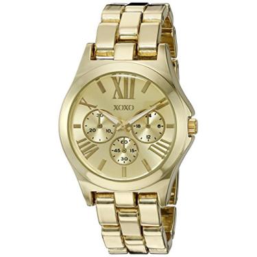 Imagem de Relógio analógico feminino XOXO de quartzo dourado – estilo pulseira polida com mostrador numeral romano e submostradores decorativos – Inclui caixa de presente – caixa de 36 mm, Dourado, Relógio