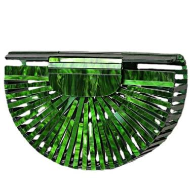 Imagem de Bolsa feminina bolsa de mão vazada bolsas de mão com corrente de contas bolsas de noite moda bolsa de praia, Verde, M