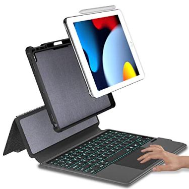 Imagem de eoso Capa com teclado Trackpad iPad para Apple iPad 10,2 polegadas 2021 9ª e 8ª geração, Air 3, Pro 10,5-7 cores de fundo, capa fina removível para touchpad com suporte para lápis (25,9 cm/10,5