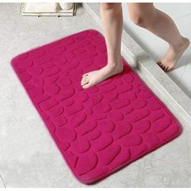 Imagem de SHENGANG Tapete de banho de paralelepípedos em relevo para banheiro de lã coral tapete antiderrapante para banheira tapete para banheiro capacho de banheiro, 15,40x60 cm