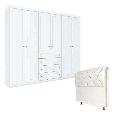 Imagem de Guarda Roupa Casal Americano com Cabeceira Daiana 140 cm Branco - Henn 