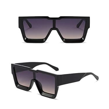 Imagem de Óculos de Sol Quadrado Vintage Designer Masculino Luxo Grandes Uma Lente Óculos de Sol Tendência Tons Femininos UV400 Óculos Óculos, Cinza Preto, Tamanho Único