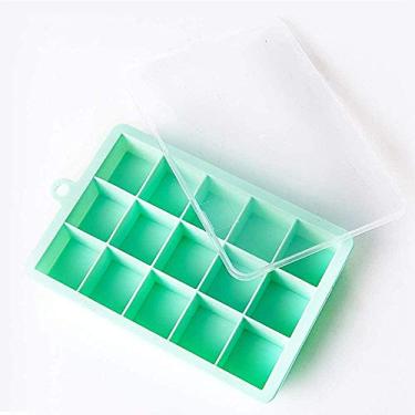 Imagem de Bandejas de cubo de gelo com tampa moldes de bandeja de gelo de silicone fácil liberação molde de pudim de geleia de gelo 15 cavidades branco-verde atualizado