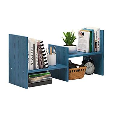 Imagem de KIZQYN Estante de livros prateleira de armazenamento de mesa de escritório prateleira de exibição simples de mesa estante para casa, L 25,2" × L 6,7"×A 14,2", estante azul