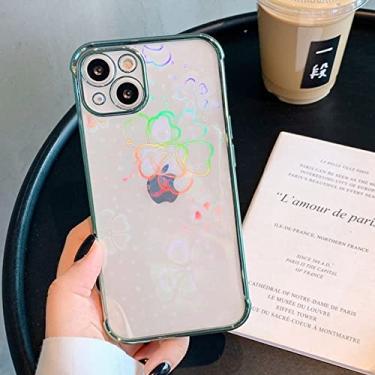 Imagem de Capa de eletroplaca de flor de laser bonito para iphone 14 13 12 11 pro max se 2020 x xs xr 8 7 plus 13 mini aurora amor coração capa clara, flor verde, para iphone 8plus