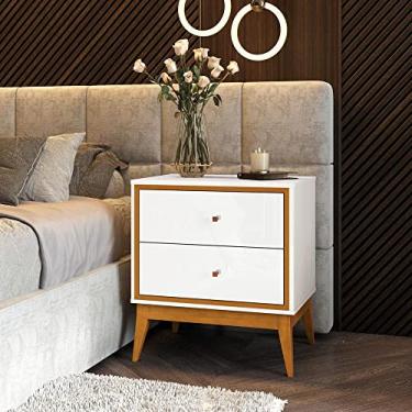 Imagem de Mesa de Cabeceira com 2 Gavetas Pés em Madeira Maciça 58cm Arruna Cor:offwhite/cedro