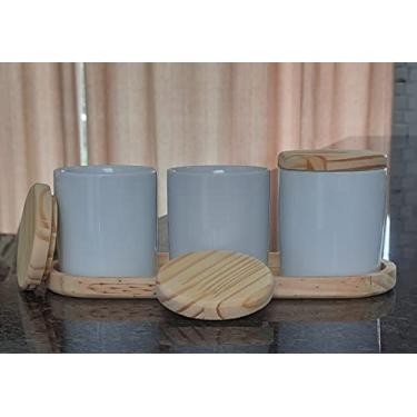 Imagem de Kit higiene bebê 4 peças - Bandeja e potes - Peças porcelana bandeja e tampas pinus