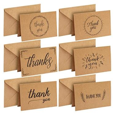 Imagem de Cartões de agradecimento – 36 unidades de notas de agradecimento, conjunto de cartões de agradecimento em massa de papel kraft – em branco no interior, estilo manuscrito, inclui cartões de agradecimento e envelopes, 10 x 15 cm