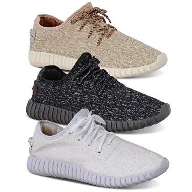 Imagem de Kit 3 Pares Tenis Masculino Caminhada Yzi Esporte Leve - Creme/Preto/Branco - 44
