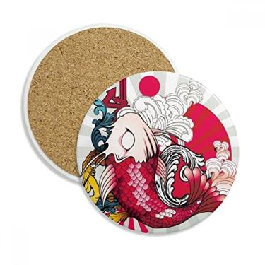 Imagem de Caneca de porta-copos com padrão japonês Art Radiate com pedra absorvente de proteção de mesa