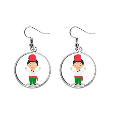 Imagem de Brinco feminino vermelho verde desenho de peru pendurado prata brinco gota joia