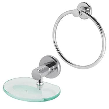 Imagem de Saboneteira vidro temperado + porta toalha rosto argola banheiro