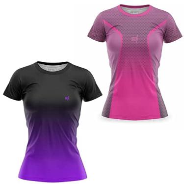Imagem de Kit 2 Blusa Feminina Fitness Academia Camisa Caminhada Degrade Camiseta Treino Proteção UV50 Gênero:feminino;Cor:Preto;T
