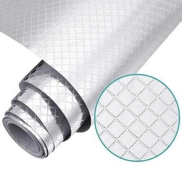 Imagem de Forro Protetor Adesivo Impermeável para Armários Gavetas Cozinha Alumínio 10metros x 60cm (Prata Quadriculado)