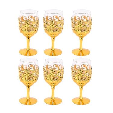 Imagem de Conjunto de taças de vinho com 6 taças de vidro transparente de metal, taça de vinho em relevo com taças de água de haste para casa, bar, festa de casamento, restaurante
