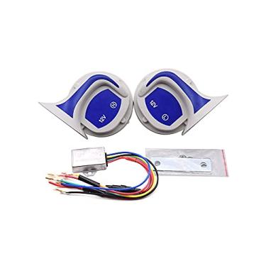 Imagem de Buzina de ar super alta 2 tipos buzina de ar alto buzina universal de sinal de carro para veículo automotivo carro caminhão sirene alarme megafone alarme impermeável caracol alto-falante buzina trem buzina kit de buzinas (cor: azul, tamanho: 12V)