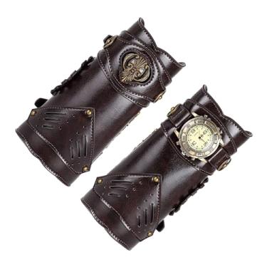 Imagem de Deevoka Protetores de braço de couro PU Braçadeiras medievais Steampunk Armband Guarda de pulso para adereços de fantasia