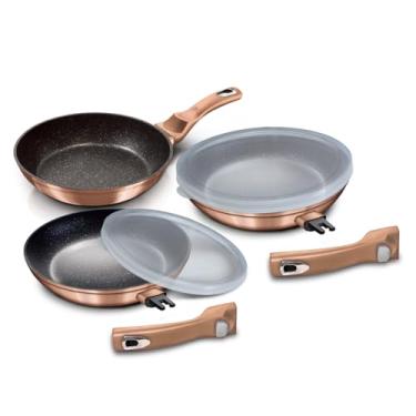 Imagem de Jogo Frigideiras Antiaderente com Triplo Revestimento de Marmore Alça Removível 5pçs Rose Gold Berlinger Haus