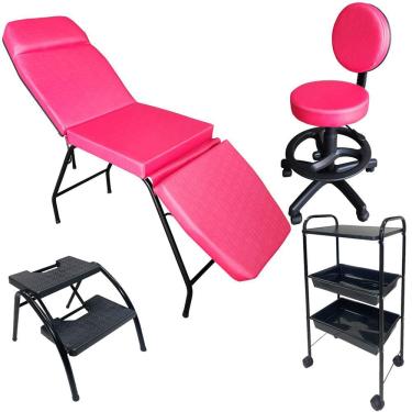 Imagem de Kit Estética Maca 3 pos Mocho Escada e Carr. Estof. Pink