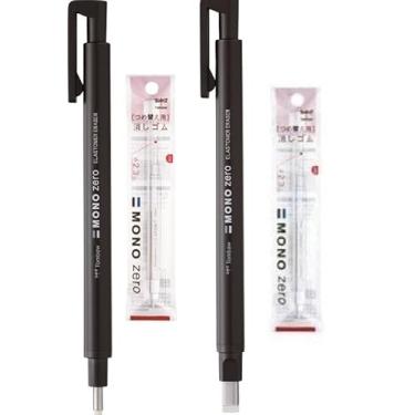 Imagem de Tombow Refil de borracha estilo caneta Mono Zero ponta redonda + ponta quadrada + 4 refis (tubo preto) - Novo