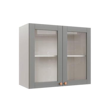 Imagem de Armário Aéreo 2 Portas 80cm com Porta de Vidro Arizona Cabecasa Madeiramadeira Branco/cinza