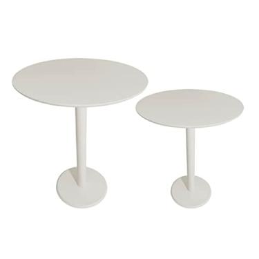 Imagem de Kit 2 Mesas Laterais Monopé Laqueada Para Sala 50 e 40 cm (OFF WHITE)