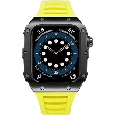 Imagem de MGTCAR Caixa de relógio de aço inoxidável, para Apple Watch Band Series 8 7 6 SE 5, kit de modificação 45mm 44mm caixa de metal pulseira de relógio de borracha tática proteção total para homens (cor: YB, tamanho: 44mm para 6/5/4/SE)
