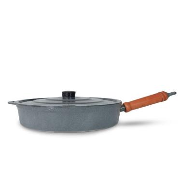 Imagem de Frigideira Fundida Alumínio Batido Grosso Com Tampa 34cm - Grafite