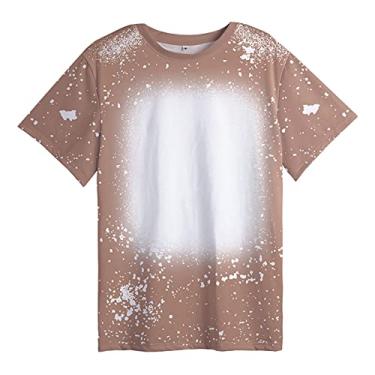 Imagem de Camiseta feminina lisa primavera verão impressão manga curta camiseta camiseta alça T, Café, 12-13 Years