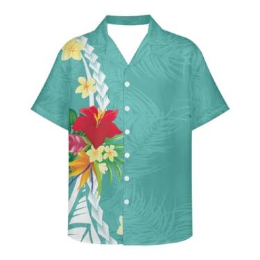 Imagem de Gzzxiailg Camisa masculina descolada com gola V havaiana, camisa de praia tropical, manga curta, verão, roupas de praia, Estampa Polinésia, XXG