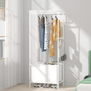 Imagem de Arara Cabideiro Baú C/Cortina P/Roupas Bolsa Boné Blusa (Branco)