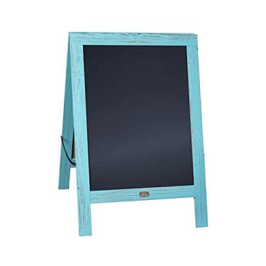 Imagem de HBCY Creations Quadro-negro vintage Robin de madeira azul/quadro de calçada/quadro de lousa de 76,2 cm x 50,8 cm quadro sanduíche resistente/quadro de mensagens para restaurante