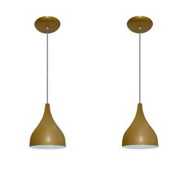 Imagem de Kit com 02 Luminarias Pendentes Modelo Funil - Ideal para Cabeceira de Cama, Balcão, Bancada (Dourado)
