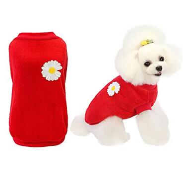 Imagem de Suéter para cachorro roupas de lã para cachorro suéter de lã quente de inverno camisola de moletom floral pijama suéter de lã para cães pequenos cães médios gato vermelho G