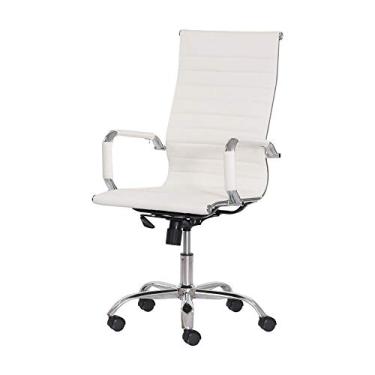 Imagem de Cadeira Escritório Stripes Presidente PU Branca Base Giratória Cromada Altura Ajustável