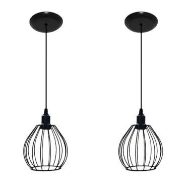 Imagem de Kit 02 Lustres Pendente Aramado Modelo Balão - Ideal para cabeceira de cama, bancada, balcão, sala (Preto)
