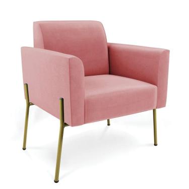 Imagem de Poltrona Pé de Ferro Dourado Decorativa Marisa Suede Rosê D03 - D`Rossi