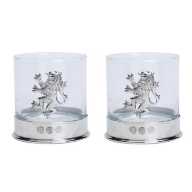 Imagem de GaelSong Conjunto de 2 copos de uísque, estanho, feito à mão, 325 ml, utensílios de bar celta para uísque, bourbon, bebidas alcoólicas e coquetéis, presente masculino (leão desenfreado)