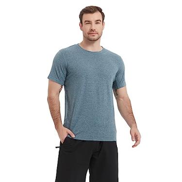 Imagem de Zwhemp Camiseta masculina de cânhamo, gola redonda, manga curta, 55% cânhamo 35% poliéster reciclado, 10% tencel, respirável, azul-petróleo, Cinza, P