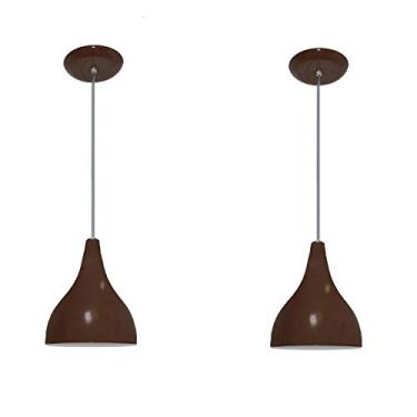 Imagem de Kit com 02 Luminarias Pendentes Modelo Funil - Ideal para Cabeceira de Cama, Balcão, Bancada (Marrom)