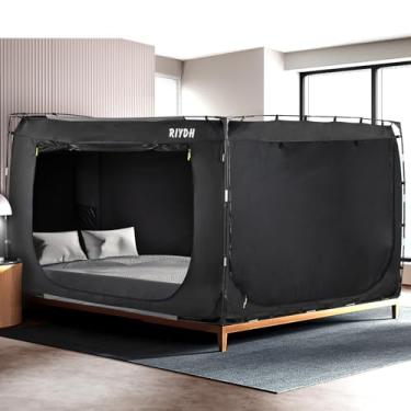 Imagem de RIYDH Barraca de cama com dossel de cama queen size para adultos e crianças - barraca de sonho portátil de design original barraca de dormir interna 80% blackout com 3 portas barracas respiráveis