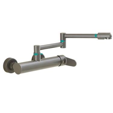 Imagem de Torneira de cozinha dobrada com bico de rotação 360, pia de água quente e fria, torneira misturadora de parede para lavanderia, varanda, torneira alongada, cinza arma, B