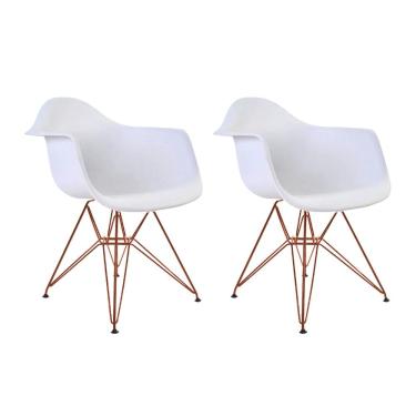 Imagem de Kit 2 Poltronas Eiffel Eames Branca com Braço Daw em Ferro Cobre