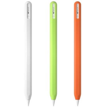 Imagem de AKSHFETH Capa de silicone para Apple Pencil USB C capa ultrafina para acessórios Apple Pencil capa de silicone macia para iPad Grip (branco + verde brilhante + laranja)