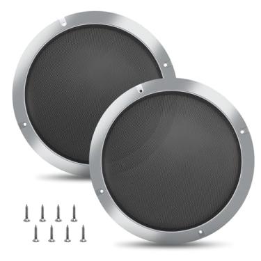Imagem de Odyalay Capa para grade de alto-falante de 20 cm, 20 cm, malha de aço, grade de subwoofer com 8 parafusos, prata