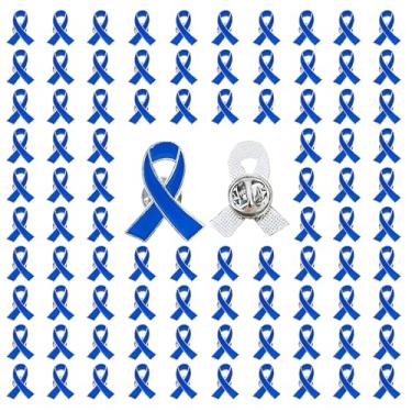 Imagem de Alfinetes de fita azul 100 peças de alfinetes de conscientização azul para proteção ambiental marinho, câncer de próstata, câncer de cólon, doenças da tireoide