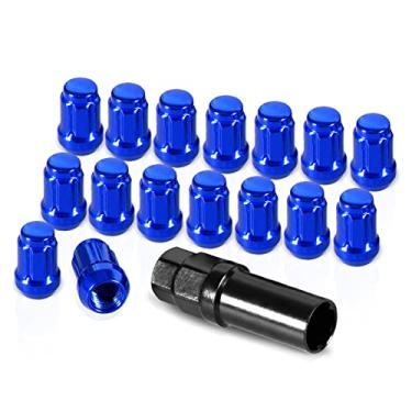 Imagem de GSTP Pacote com 16 porcas de roda de 3,5 cm M12 x 1,5 estrias com chave de soquete compatível com Chevy Impala Malibu Honda Accord Civic CRV Acura TSX azul