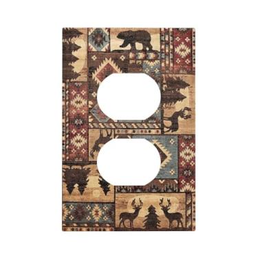 Imagem de Xuejiaku Capas de tomada vintage urso marrom veado animais rústicos 1 gangue duplex interruptor de luz placa quadrada decorativa placas de parede placa de interruptor elétrico capa de receptáculo para