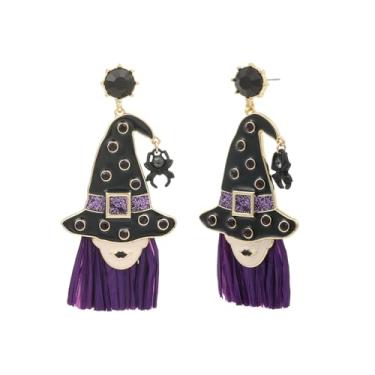 Imagem de Madison Tyler Brinco feminino de Halloween | Brincos de caveira abóbora chapéu de bruxa crânio fantasma veneno | Brincos de festa de Halloween, joias hipoalergênicas, Zinco, Strass