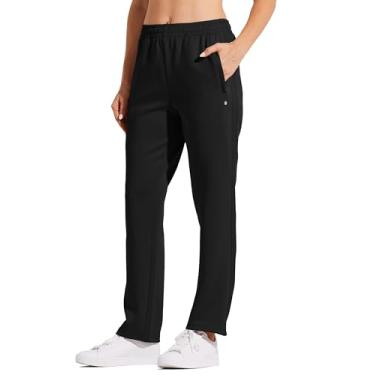 Imagem de Willit Calça feminina de corrida atlética aquecida calça de treino esportiva perna reta com bolsos com zíper preta GG